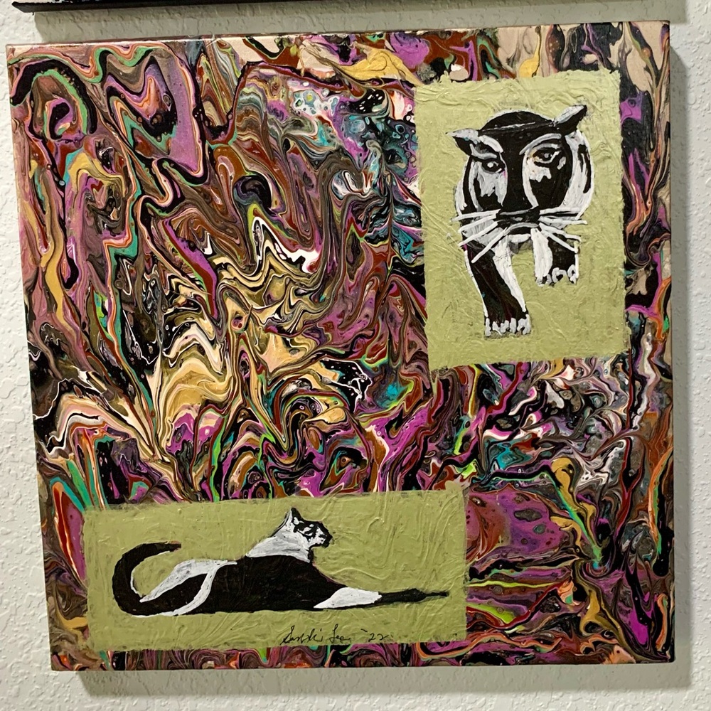 Striking 12”x12” on stretched canvas. Archival acrylic abstract. 24k gold accent